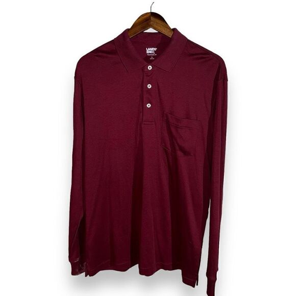 Lands’ End Burgundy Red L/S Polo Shirt Size L - Picture 3 of 8